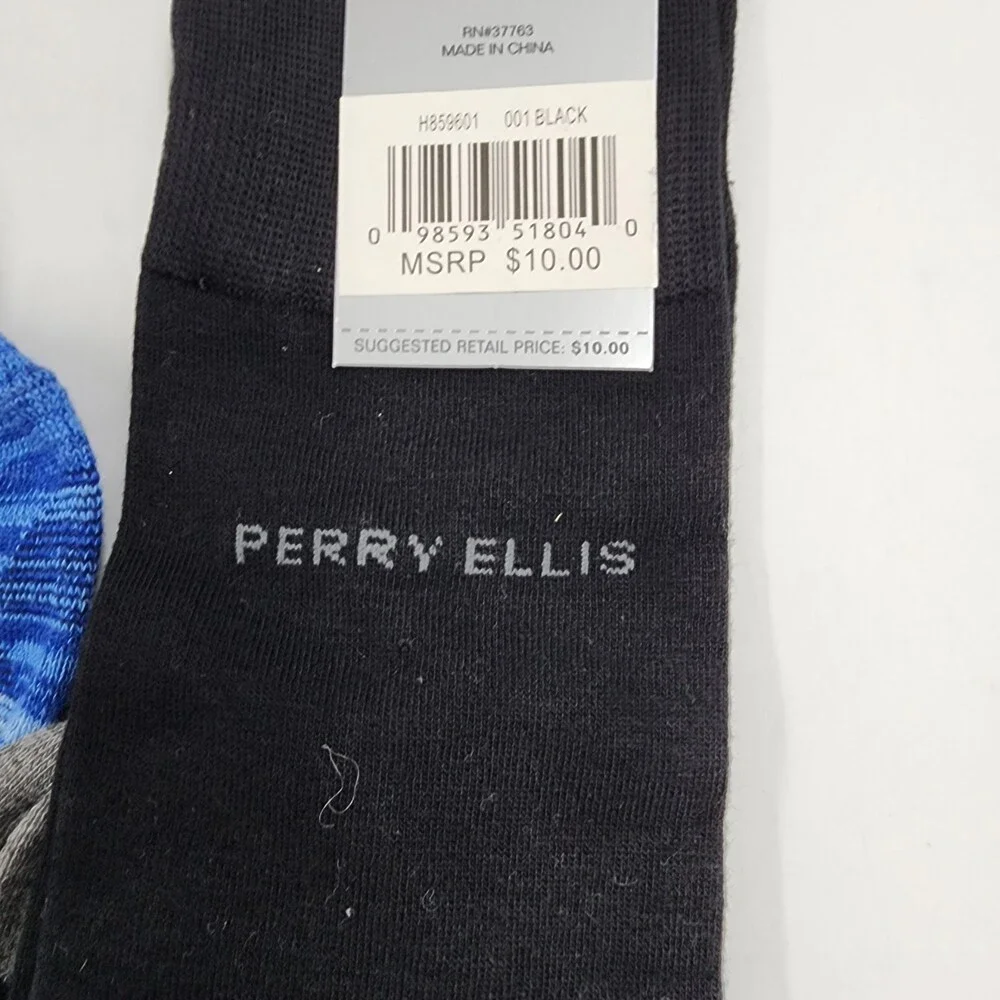 Perry Ellis Moisture-Wicking Diamond Space-Dyed & Logo Crew Socks Men's 7-12~